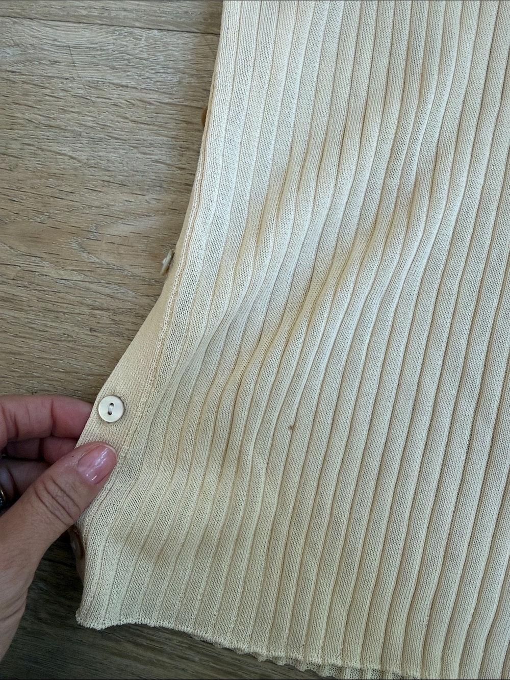 Zara Ribbed V-Neck Button-Side Long Sleeve Top - Cream Medium - Picture 2 of 6